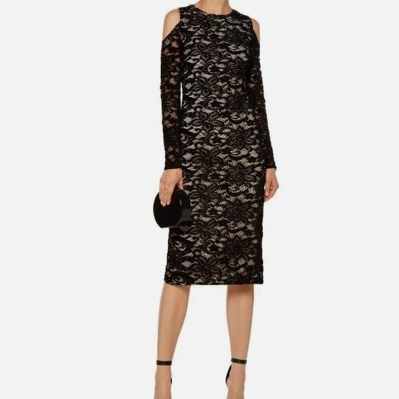 Alice + Olivia Dresses & Skirts - Alice and Olivia Lace Midi Dress Size 4 Laila Cold Shoulder Straight Long Sleeve